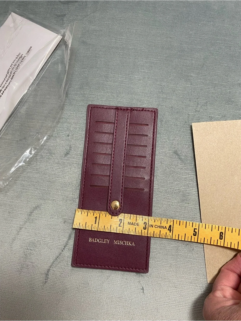 Badgley Mischka Plum Leather Card & Key Slot Holder with Gold Hardware